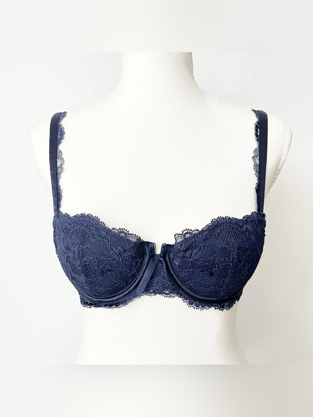 Vintage Chantelle Lace Bra 34A Royal Blue Balconette Underwire Padded France